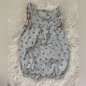 Striped Baby Romper with Red Floral Accents